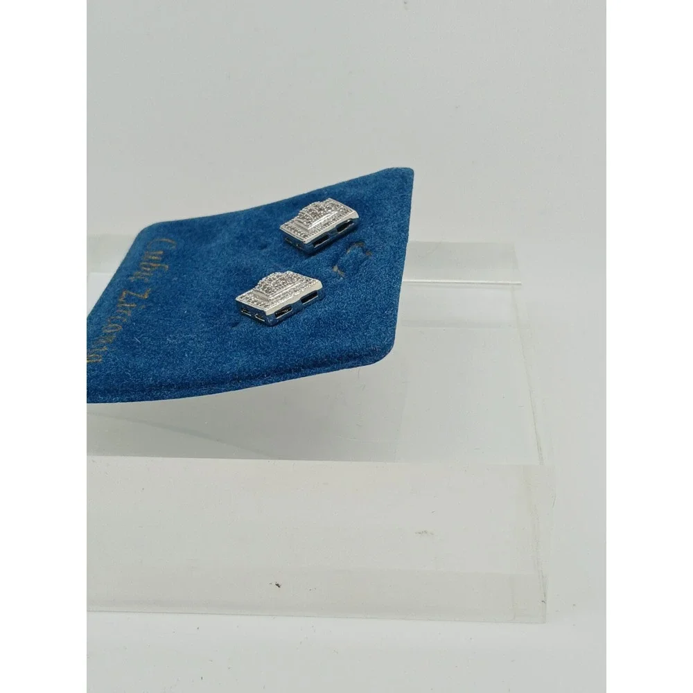 Vintage 1990s Square Micro Pave Cubic Zirconia Stud Earrings Silver‎ Tone Rare
